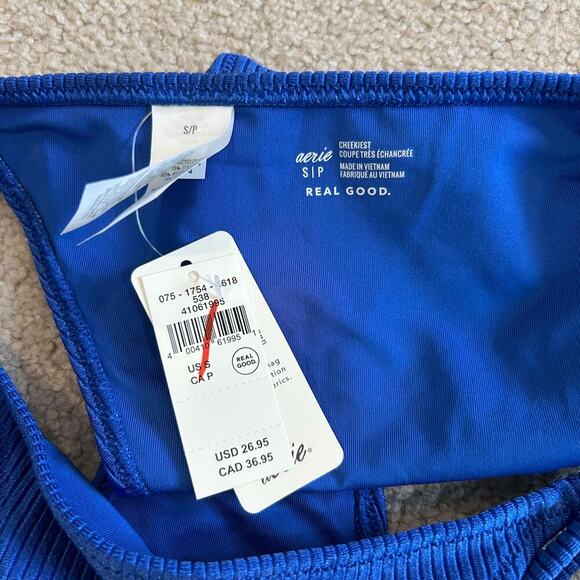 NWT Aerie Shine Rib Cheekiest Tie Bikini Bottom Yearbook Blue Swim Surf Size S - Picture 5 of 5